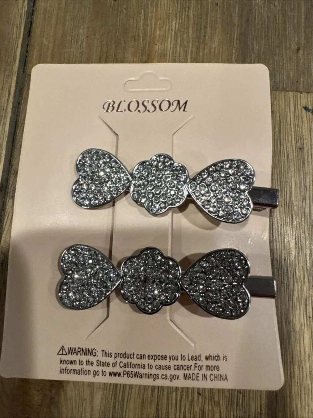 Heart CZ Silvertone Hair Clip Clamp Alligator Claw Bling Crystal Rhinestone 2.5